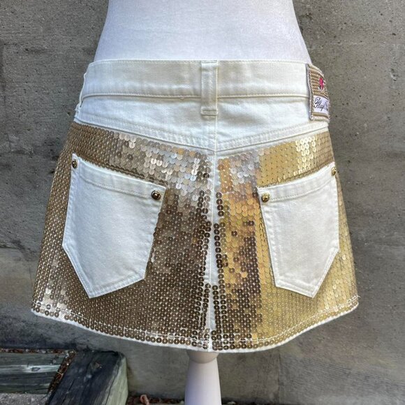 Blugirl Folies Y2K Gold and White Sequin Mini Skirt - Picture 3 of 8
